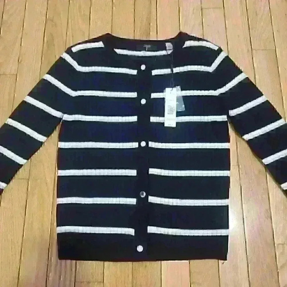 Tahari  Black and White Striped Cardigan - Picture 4 of 4